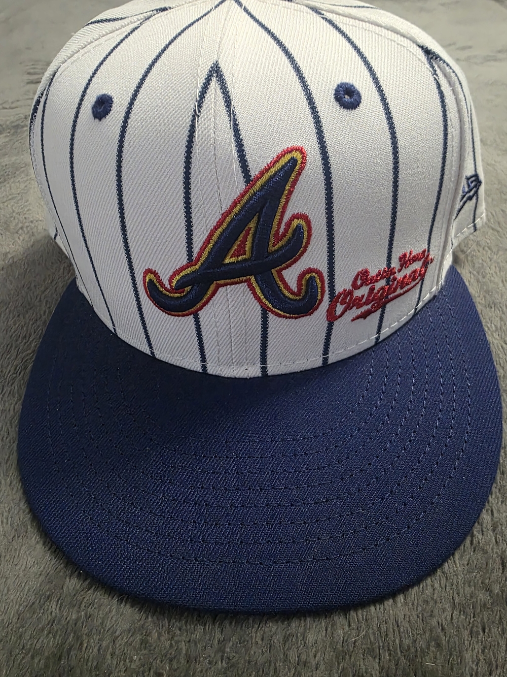 New Era Atlanta Pinstripe Snapback - White, Blue, Red, Gold. Big League Chew